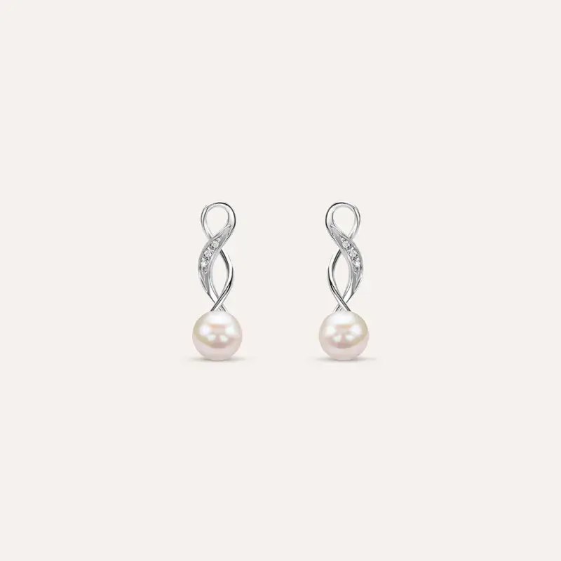 Orecchini Pendenti Gold Pearls Oro Bianco Perla D Acqua Dolce Diamante