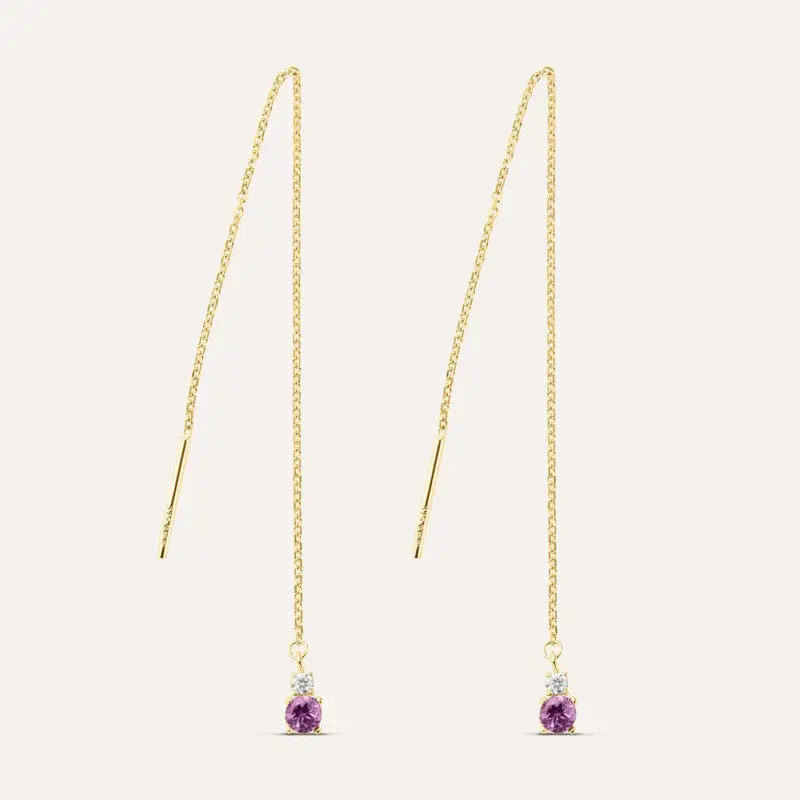 Orecchini Pendenti Saliscendi Amélie Oro Giallo Ametista Cubic Zirconia