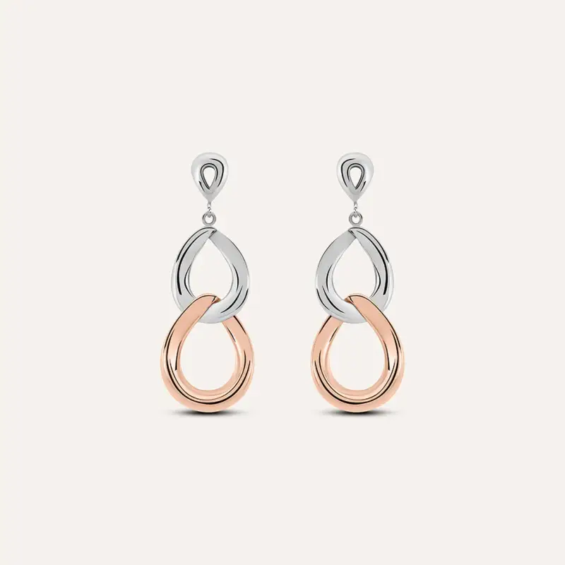 Orecchini Pendenti Sunrise Acciaio Bicolore Bianco / Rosa