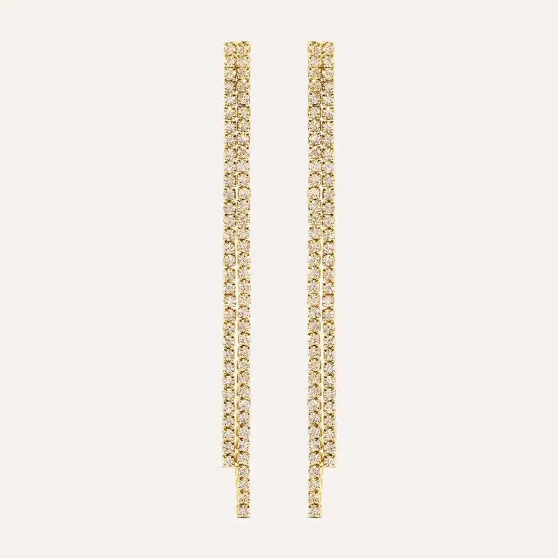 Orecchini Pendenti Tennis Romantic Shine Metallo Dorato Cristallo