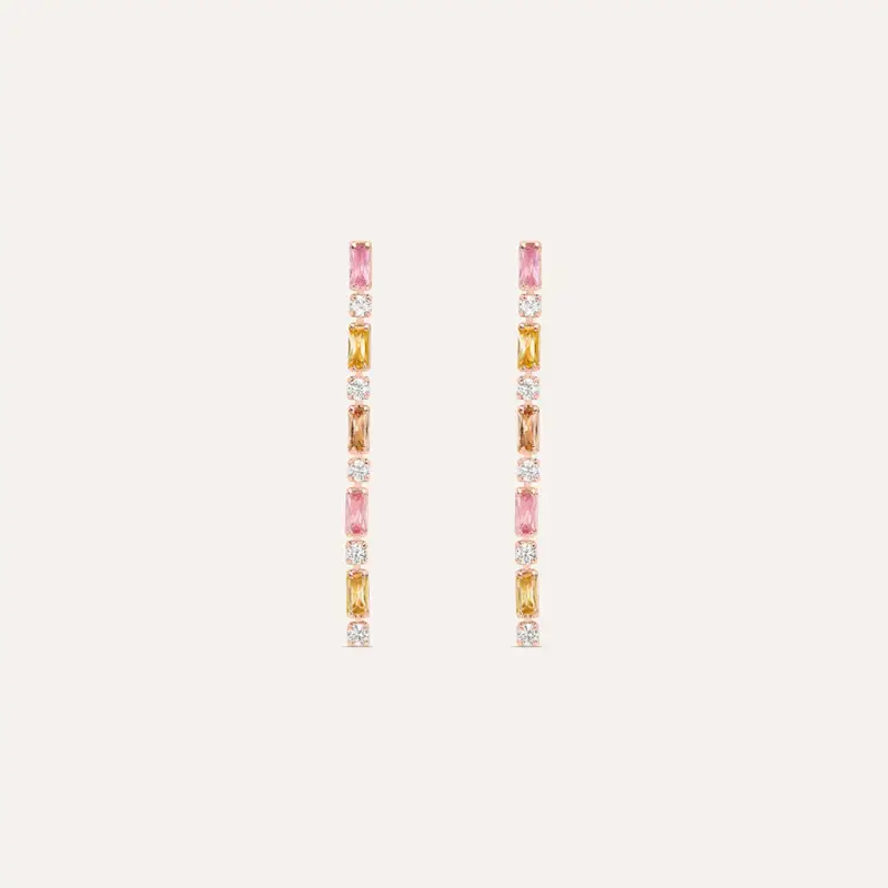 Orecchini Pendenti Tennis Romantic Shine Ottone Rosa Cristallo