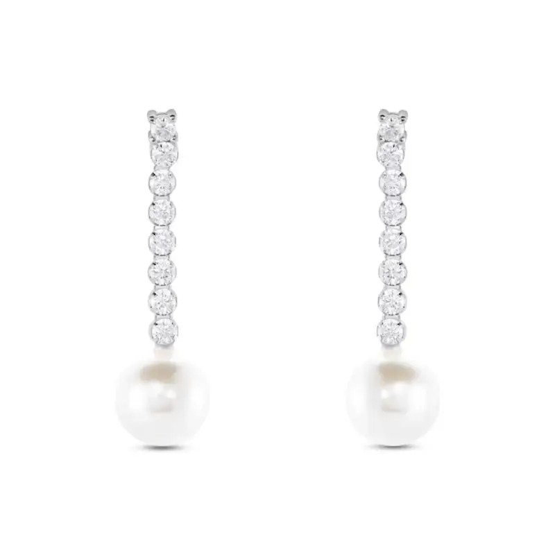 Orecchini Pendenti Tennis Silver Pearls Argento Rodiato Cubic Zirconia Perla sintentica