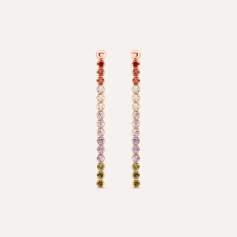 Orecchini Pendenti Tennis Silver Rainbow Argento Rosa Cubic Zirconia