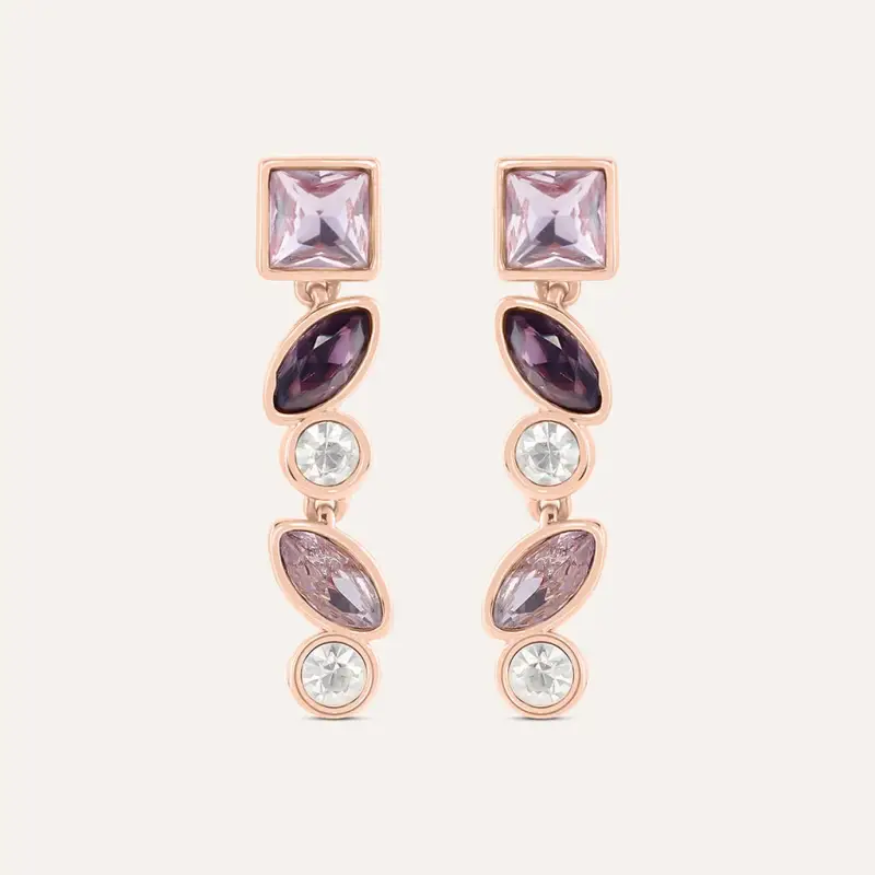 Orecchini Pendenti Violet Ottone Rosa Cristallo