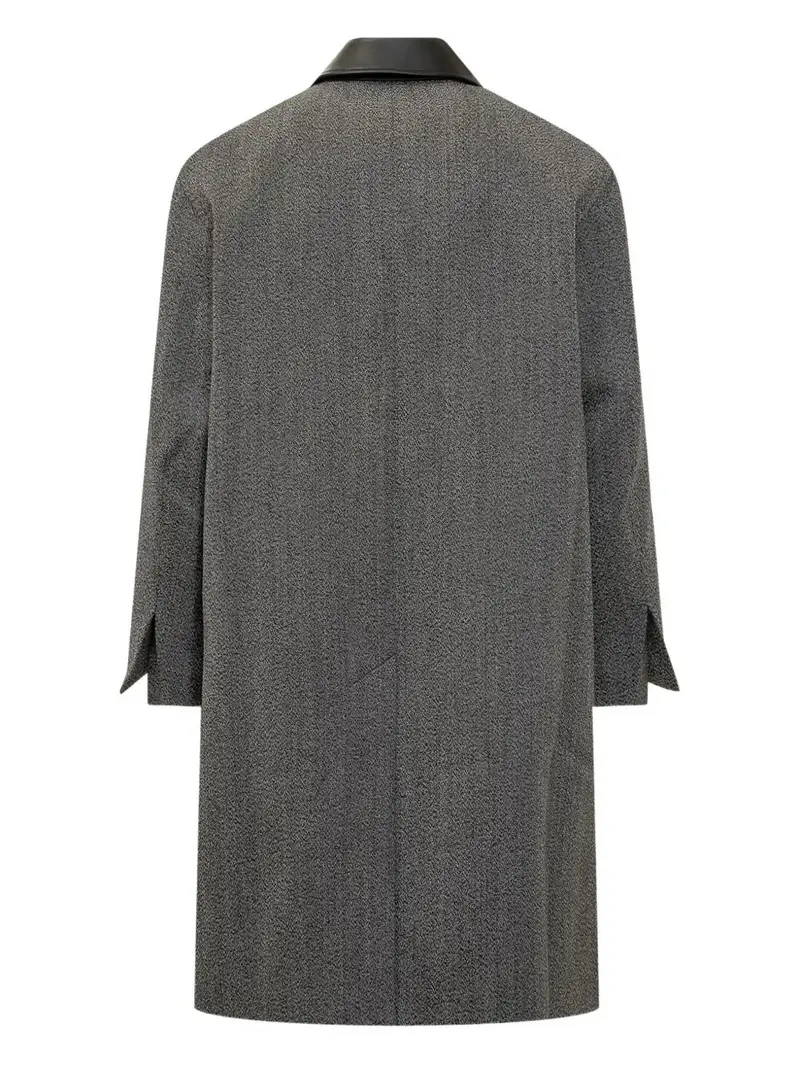 Studio Nicholson Cappotto nero in lana con colletto in pelle miniatura 2