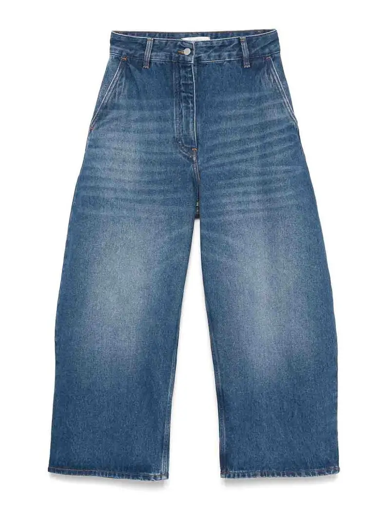 Jeans cropped color gesso Blu