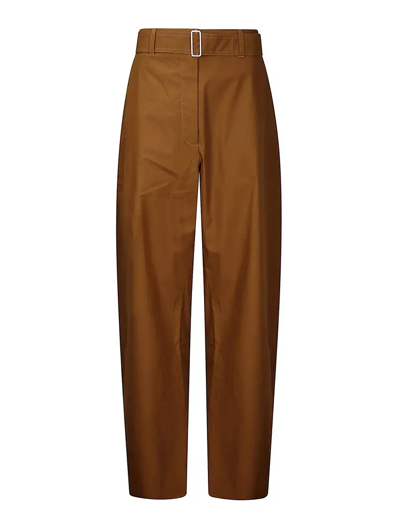 Pantaloni in cotone oversize a vita alta Beige