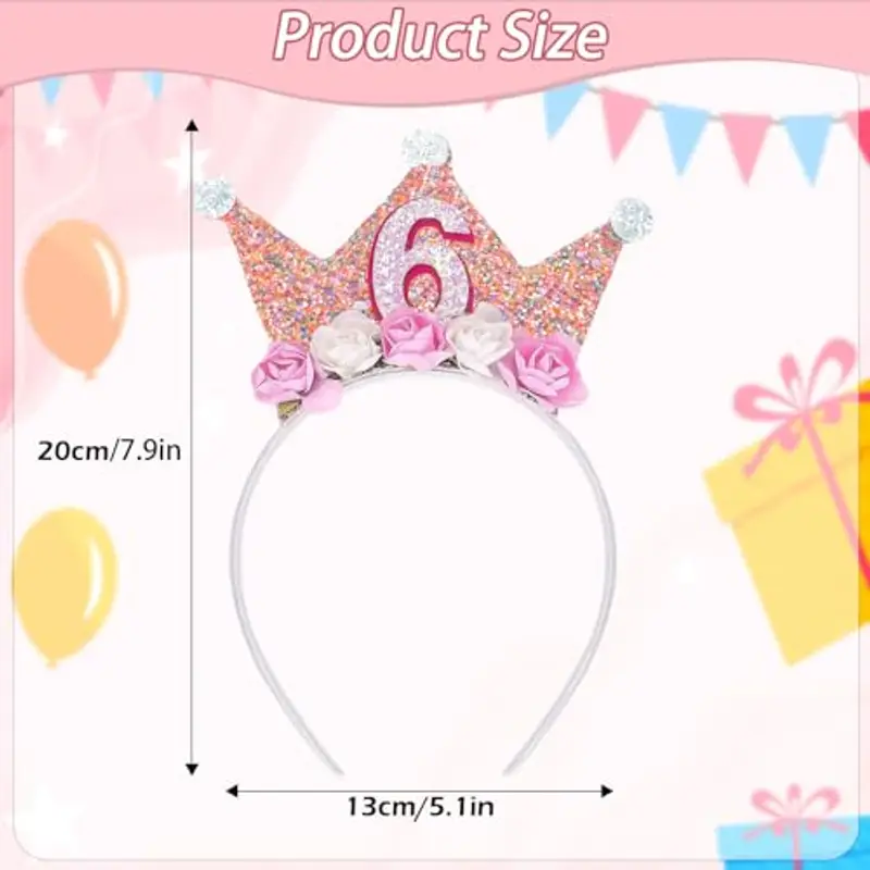 SUBTAVIK Fascia per capelli di compleanno, corona di compleanno di 6 anni, fascia per capelli di compleanno per miniatura 2