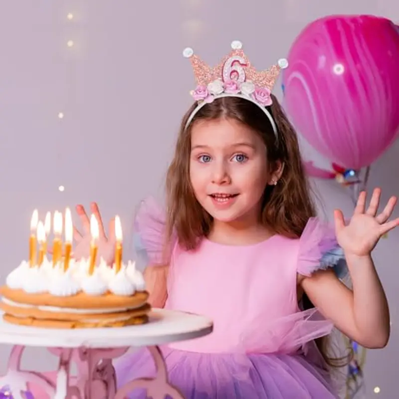 SUBTAVIK Fascia per capelli di compleanno, corona di compleanno di 6 anni, fascia per capelli di compleanno per miniatura 3