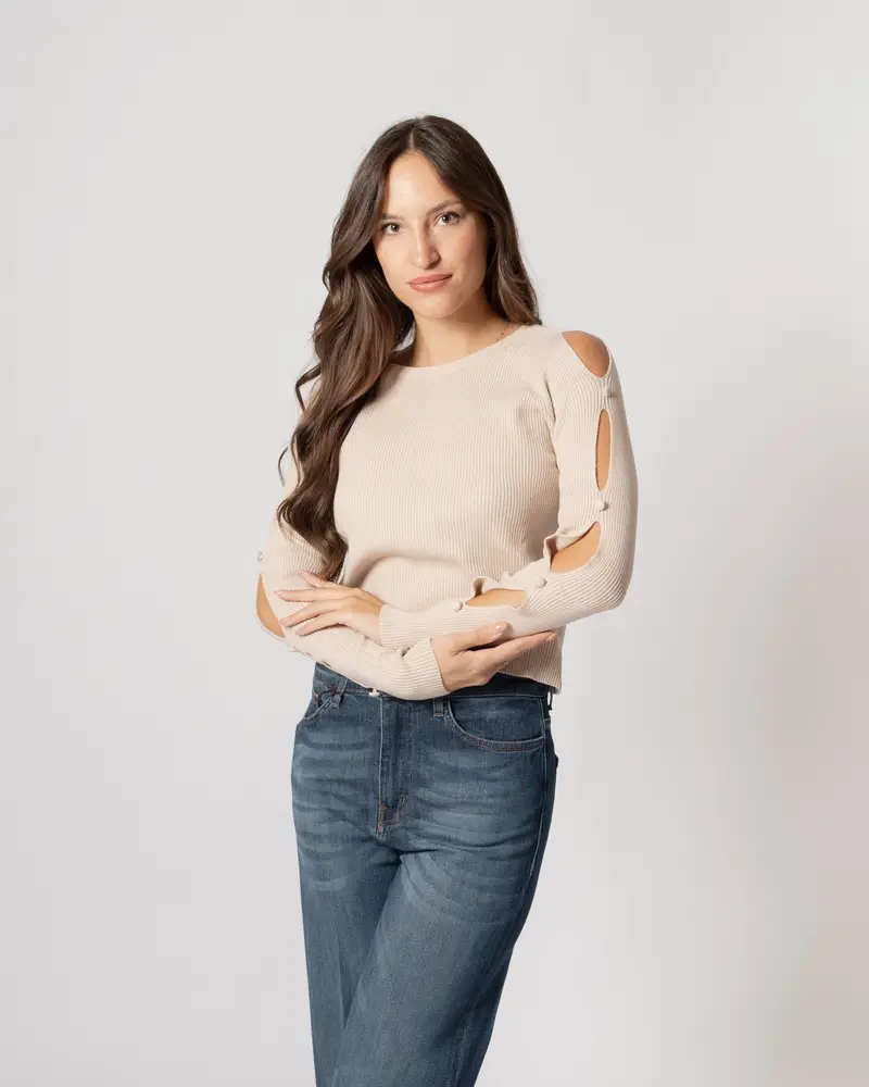 Maglia con aperture beige Burro