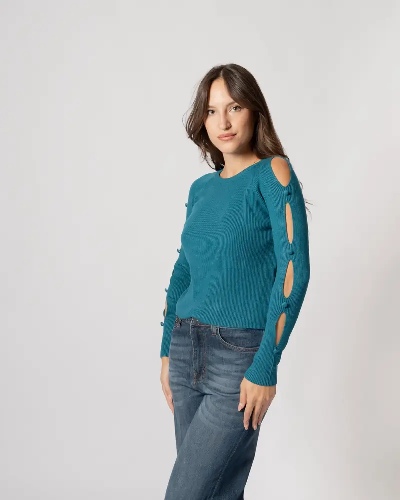 Maglia con aperture ottanio