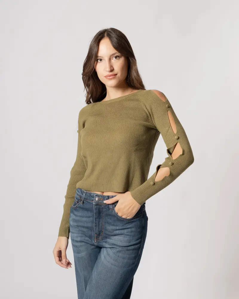 Maglia con aperture verde oliva