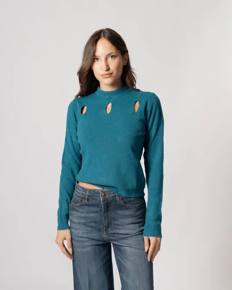 Maglia lupetto goccia ottanio