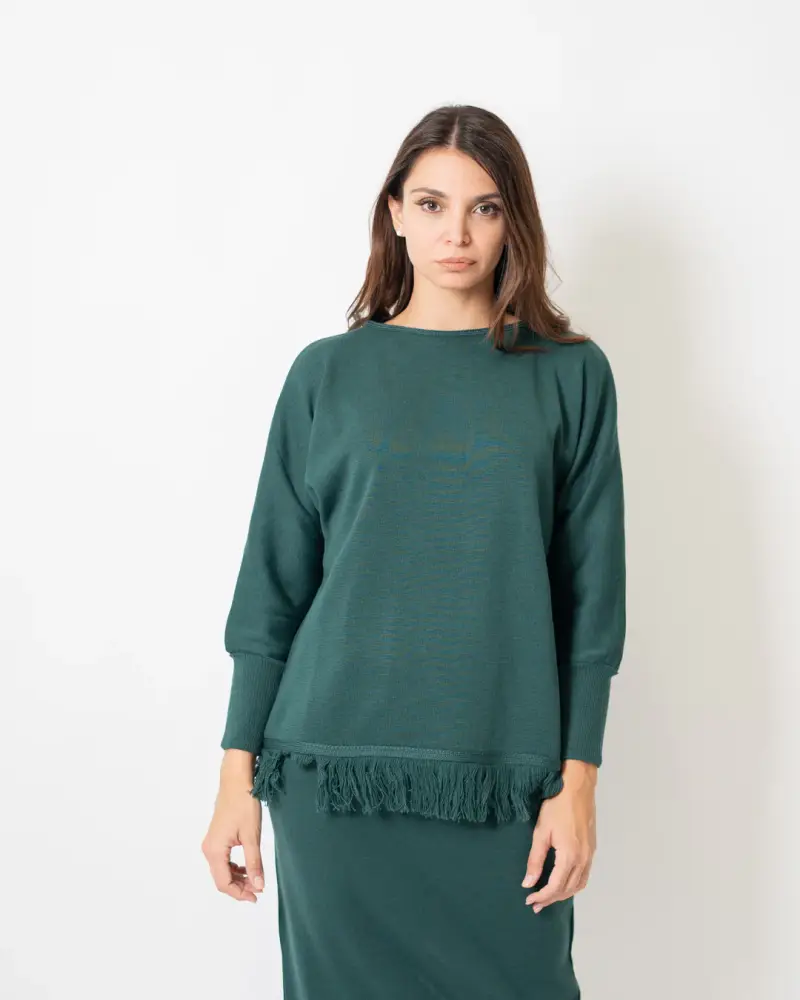 Maglia raglan frange Verde miniatura 2