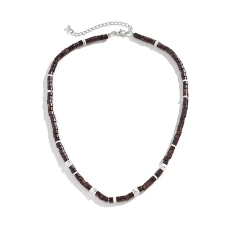 SUJHAL Collana da uomo con perle di legno, alla moda, colori misti, stile unico