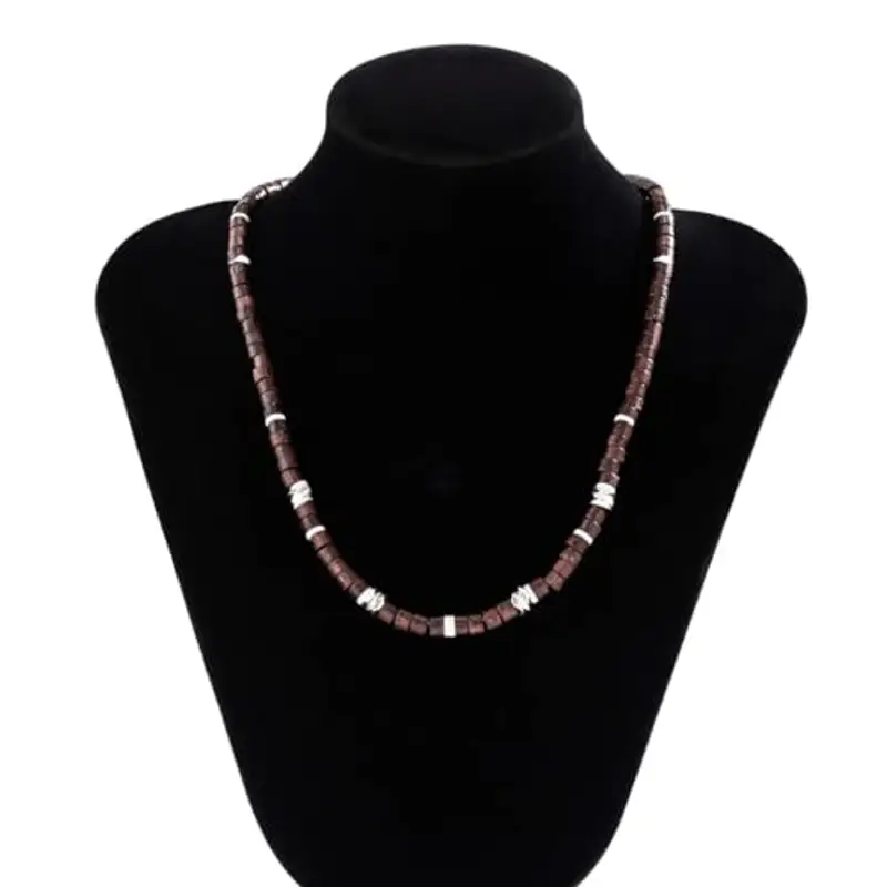 SUJHAL Collana da uomo con perle di legno, alla moda, colori misti, stile unico miniatura 2