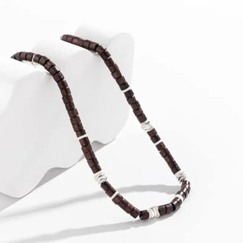 SUJHAL Collana da uomo con perle di legno, alla moda, colori misti, stile unico miniatura 3