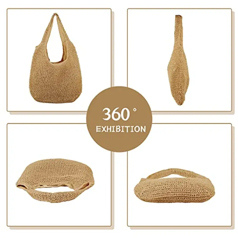 SUKUTU Borsa da Spiaggia Grande in Rattan di Paglia da Donna Borse Hobo Borsa da Donna in Paglia intrecciata a mano Estiva miniatura 3