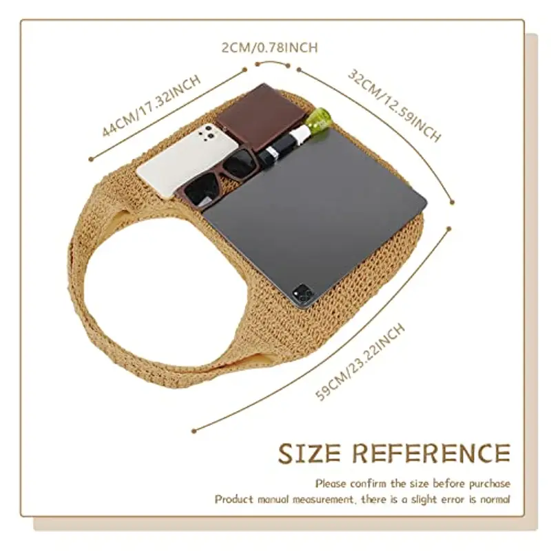 SUKUTU Borsa da Spiaggia Grande in Rattan di Paglia da Donna Borse Hobo Borsa da Donna in Paglia intrecciata a mano Estiva miniatura 4