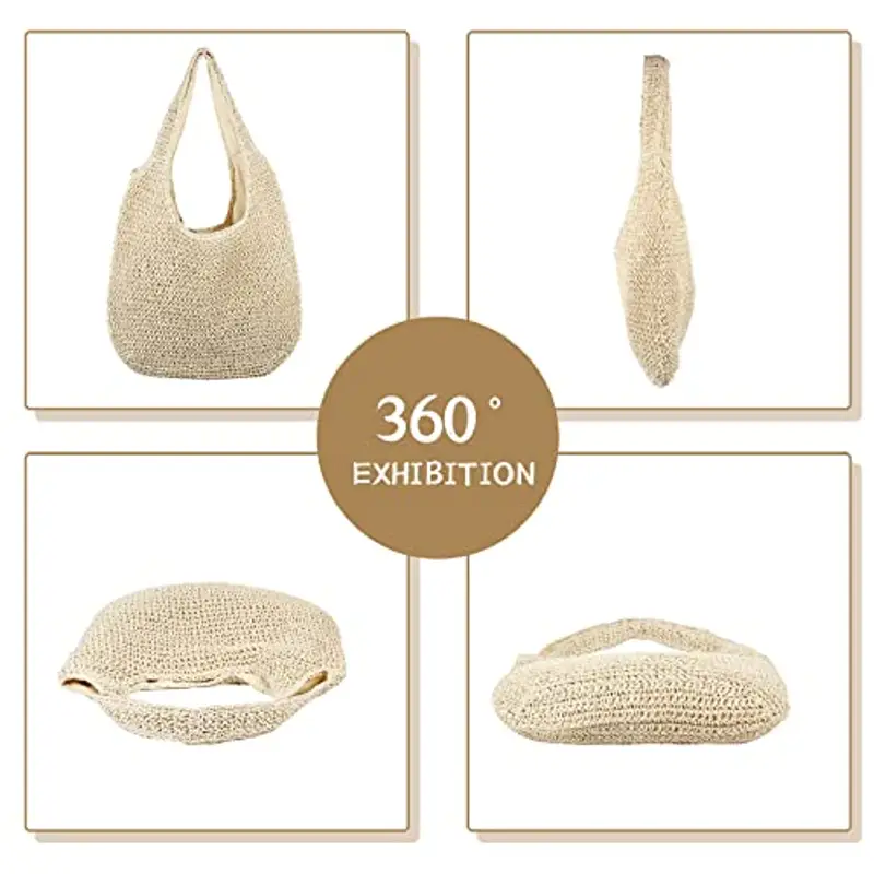 SUKUTU Borsa da Spiaggia Grande in Rattan di Paglia da Donna Borse Hobo Borsa da Donna in Paglia intrecciata a mano Estiva miniatura 2