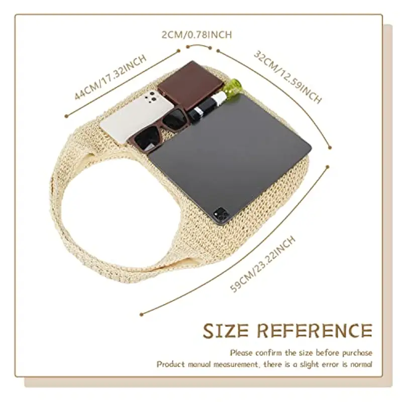 SUKUTU Borsa da Spiaggia Grande in Rattan di Paglia da Donna Borse Hobo Borsa da Donna in Paglia intrecciata a mano Estiva miniatura 3