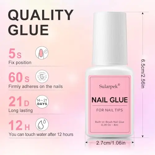 Sularpek 1 * 8g Super Forte Colla Per Unghie Finte, Colla per Riparare le Unghie Finte, Nail Bond Colla per Unghie miniatura 3