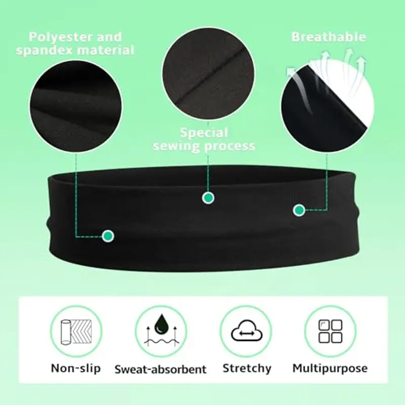 Sularpek 2 Pezzi Fascia Capelli, Sportiva Fascia Capelli, Elastica per Capelli, Antiscivolo Headband Unisex, Fasce Yoga Cotone per Donne O Uomini, Sport, Yoga, Pulizia del Viso, Fitness(Nero, Bianco) miniatura 3