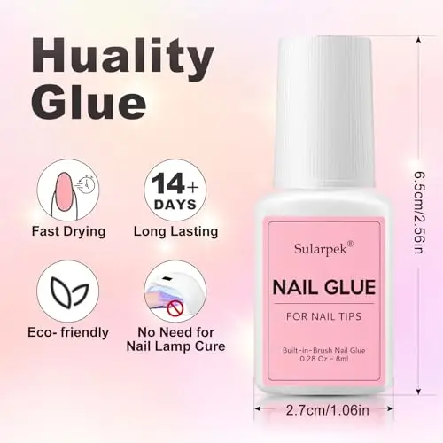 Sularpek 2PCS Colla Unghie Finte Forte, 8g Colla per Riparare le Unghie Finte, Nail Bond Colla per Unghie Finte con un miniatura 3