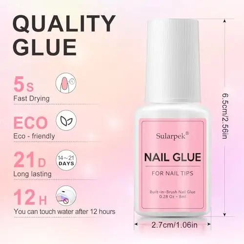 Sularpek 3 * 8ml Colla per Unghie Finte, Colla per Riparare le Unghie Finte, Professionale Colla per Tips Unghie, Extra miniatura 3