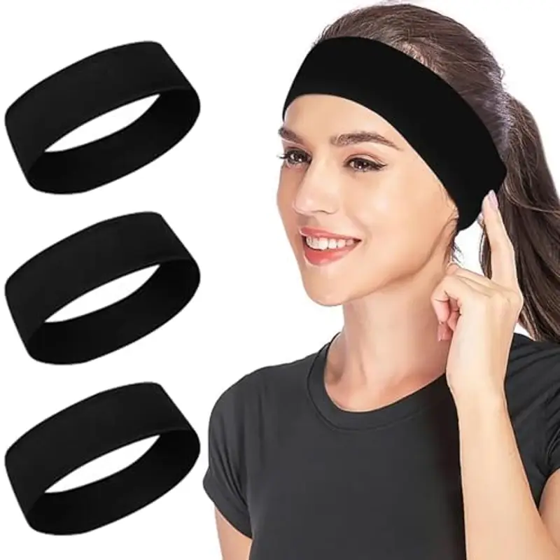 Sularpek Fascia Capelli, 3PCS Fascia Capelli Donna Sport, 7.5cm Fascia Nera Capelli Donna, Fasce Sportive Elastiche,