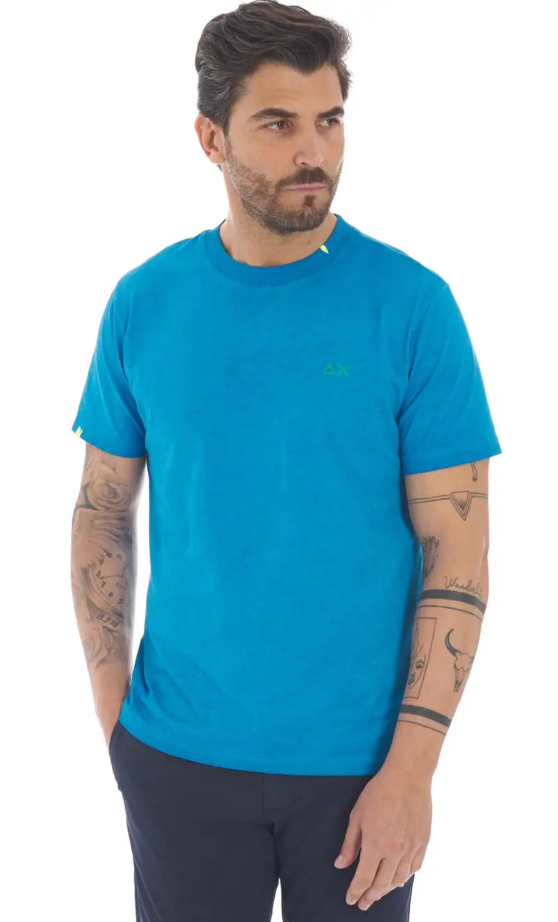 T-shirt sun 68 dyed con dettagli a contrasto, colore azzurro