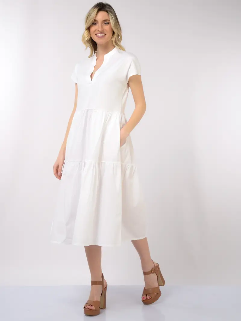 abito lungo da donna Sun68 bitessuto con balza Bianco miniatura 2