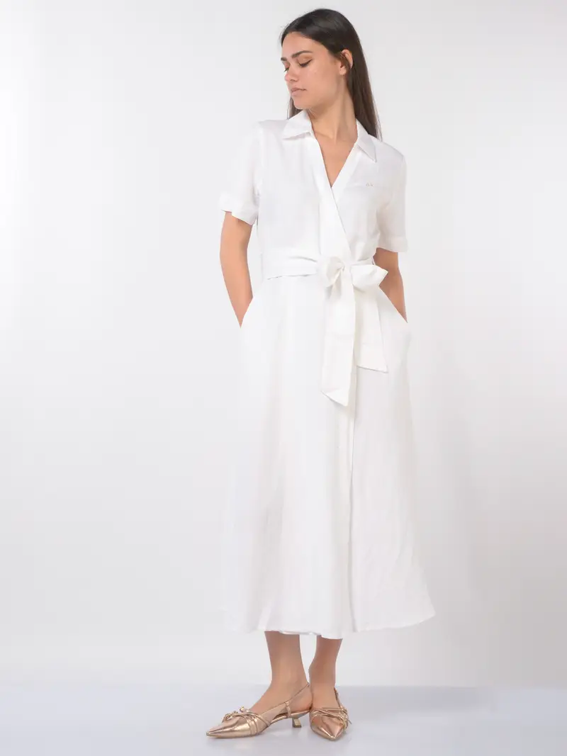 abito lungo da donna Sun68 in lino e viscosa a portafoglio Bianco miniatura 2