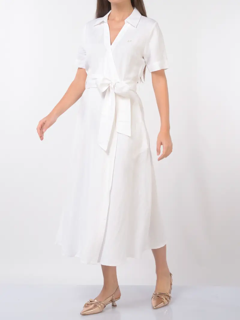 abito lungo da donna Sun68 in lino e viscosa a portafoglio Bianco