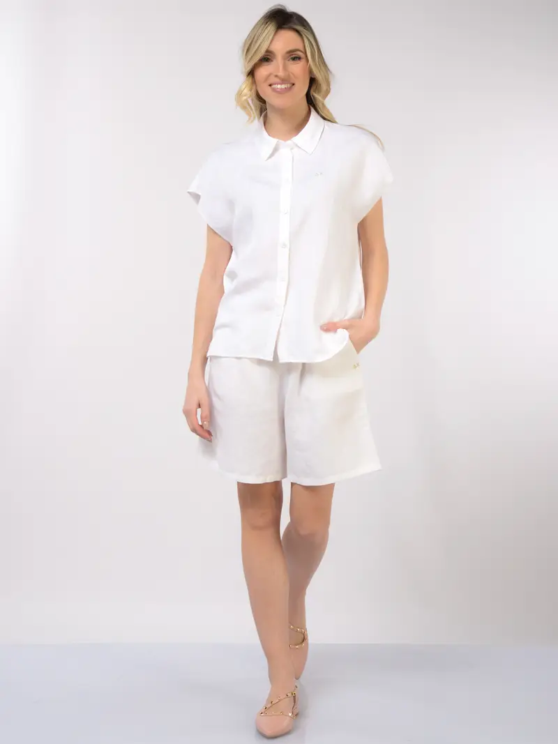 bermuda da donna Sun68 in misto lino con elastico Bianco miniatura 2