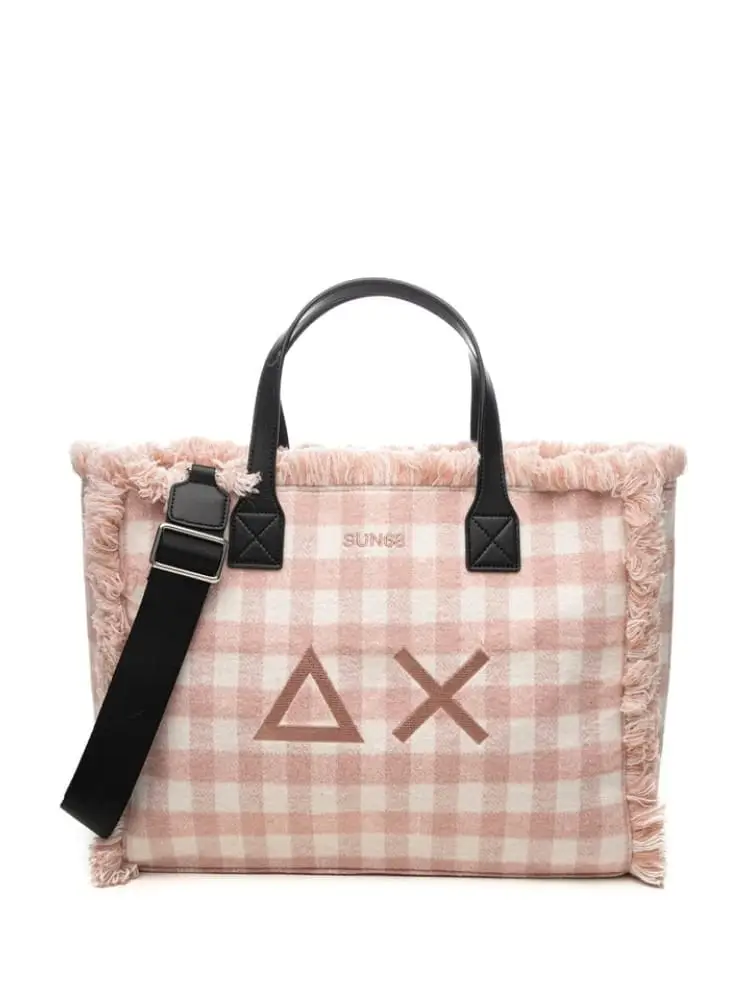 borsa media cali fantasia tartan rosa