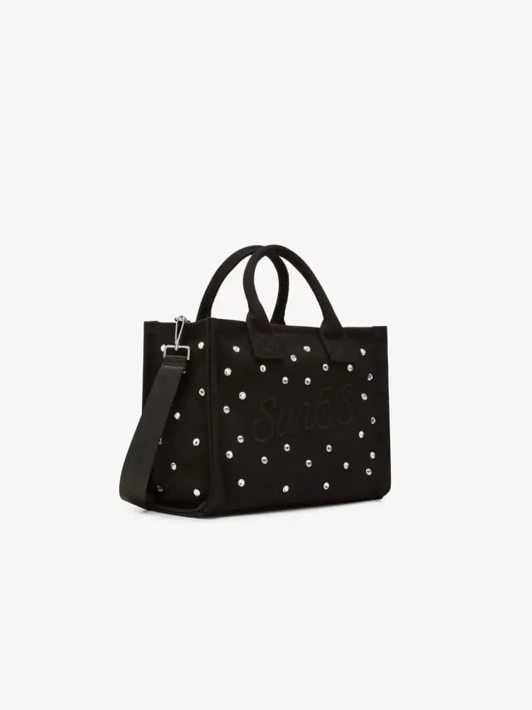 borsa nera donna logo sul davanti miniatura 2