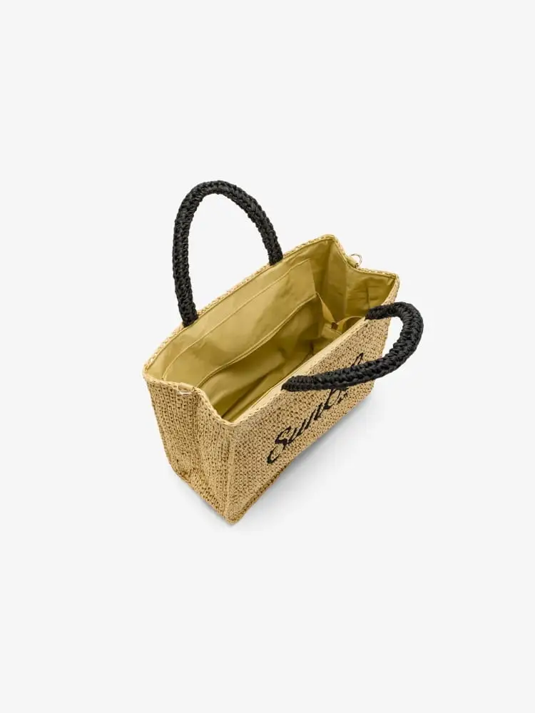 borsa rafia donna logo sul davanti miniatura 3