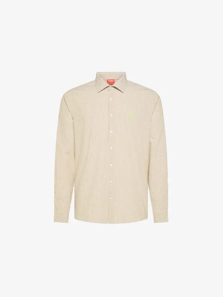 camicia beige uomo a righe mini logo fluo