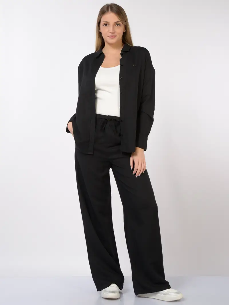 camicia da donna Sun68 in lino e viscosa con logo NERO miniatura 2