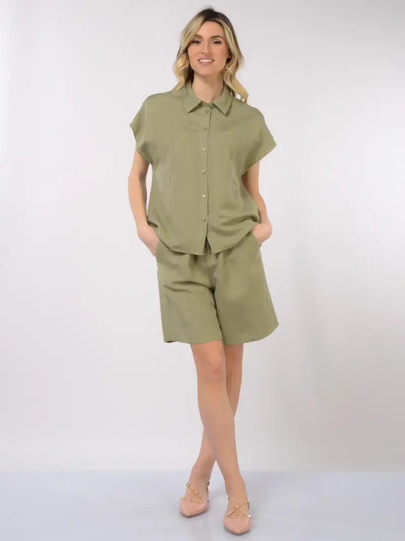 camicia da donna Sun68 in lino e viscosa con manica ad aletta Verde miniatura 2