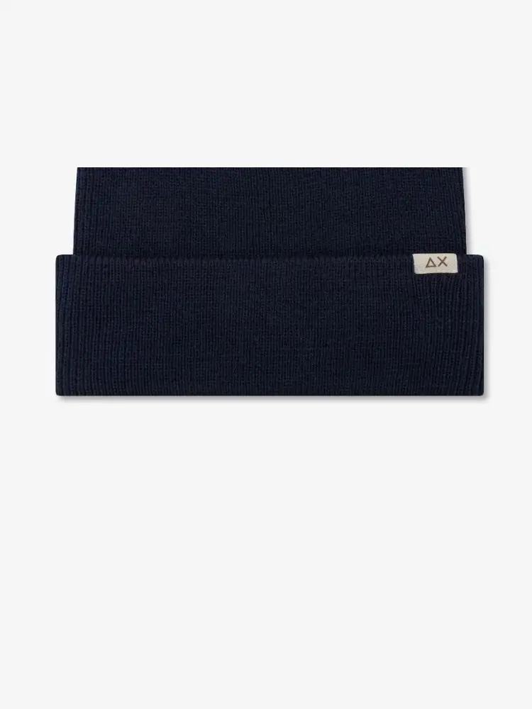 cappello blu navy uomo in misto lana mini logo