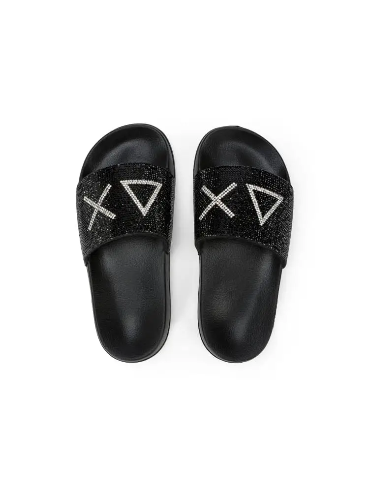 ciabatte kids/junior nere con strass