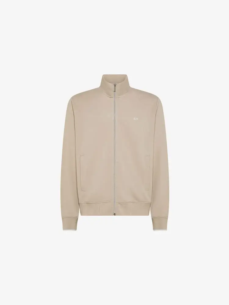 felpa beige uomo con zip logo sul petto