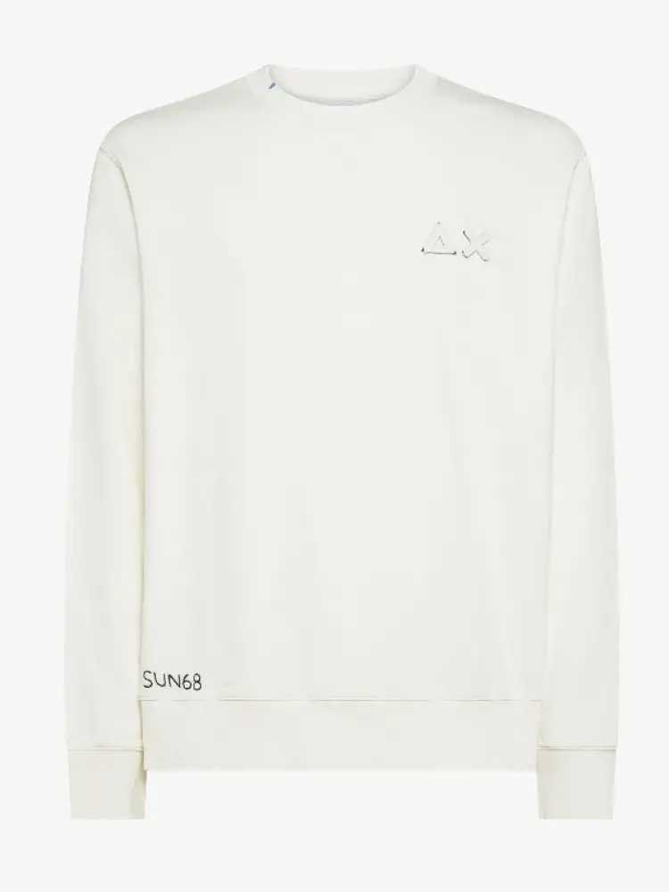 felpa girocollo in cotone bianco effetto vintage con logo patch ricamato