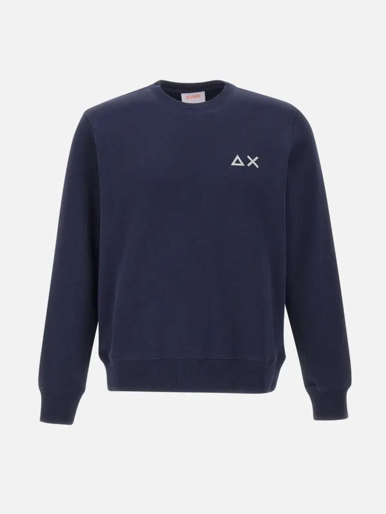 felpa in cotone blu con logo ricamato