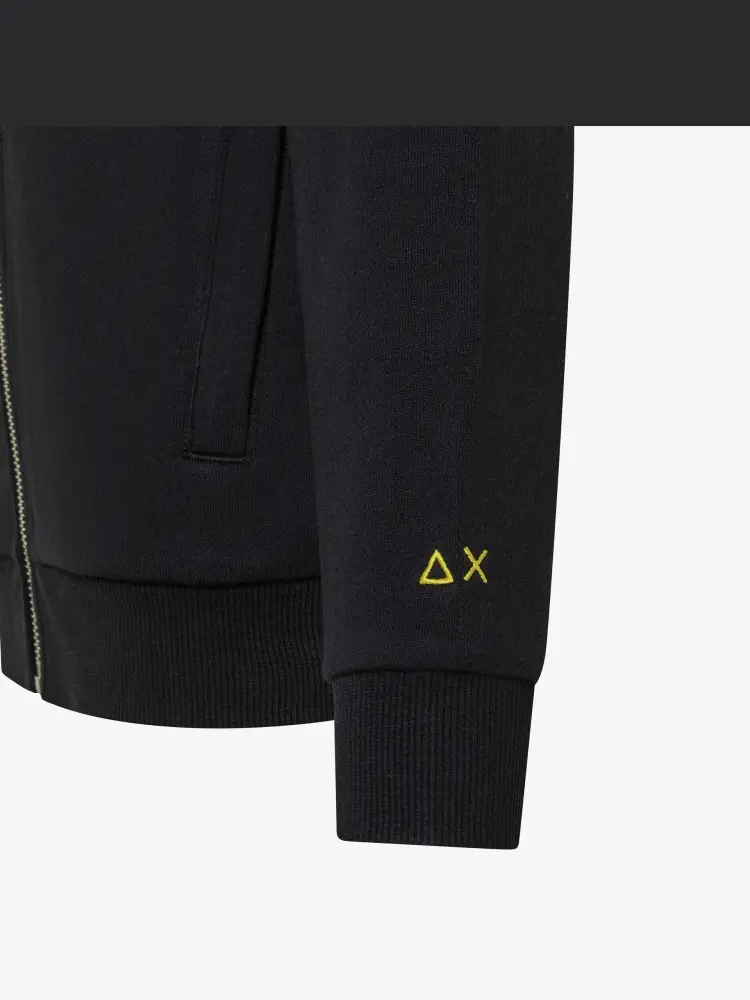 felpa nera bambino in cotone chiusura zip con cappuccio mini logo sul petto miniatura 2