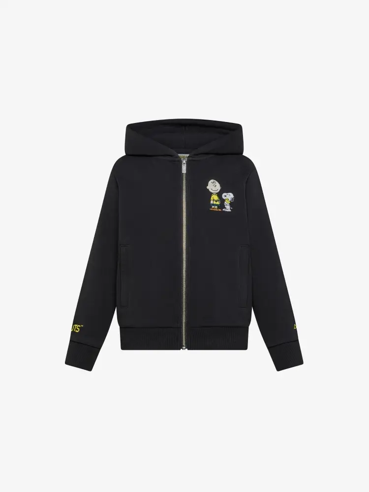 felpa nera bambino in cotone chiusura zip con cappuccio mini logo sul petto