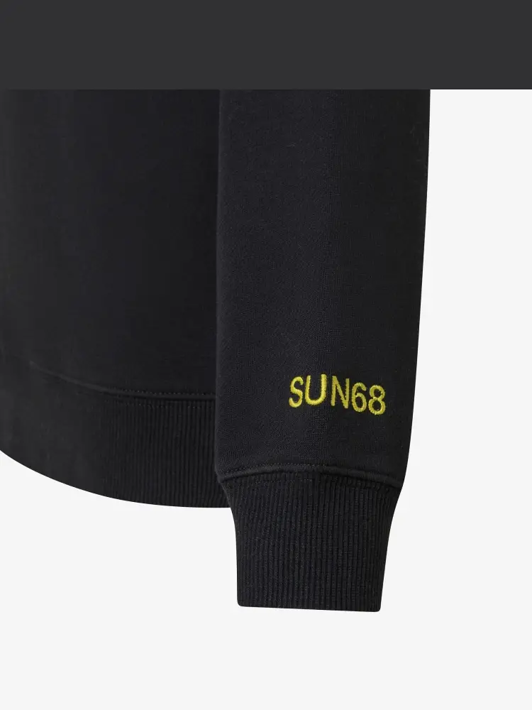 felpa nera bambino in cotone con cappuccio maxi logo sul davanti miniatura 2