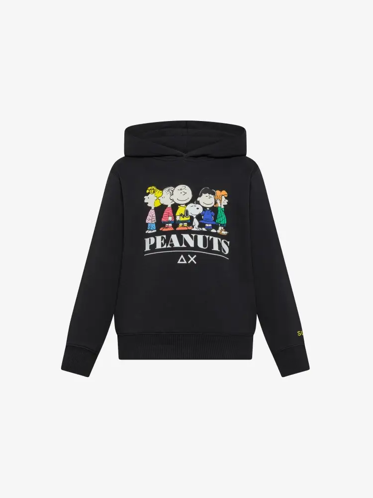 felpa nera bambino in cotone con cappuccio maxi logo sul davanti